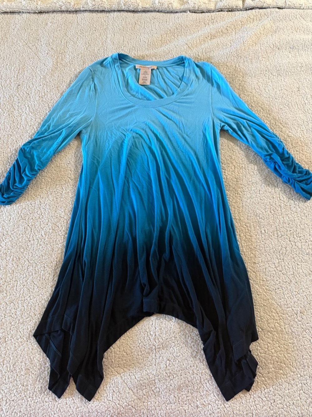 Philosophy Turquoise to Navy Ombre Handkerchief Tunic Small